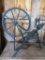 Blue painted slant top Spinning Wheel with bobbin storage, 34