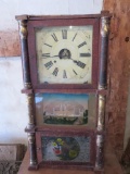 Ornate reverse painted case clock, distressed, 16