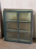 Four six pane wooden frame windows