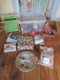 Assorted craft lot with needlework, yarn, supplies