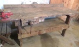 6' wood work bench with wood clamp and metal vise