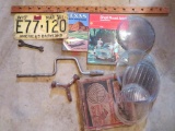 Vintage automobile lot with Grant piston ruler, 1960/70's travel books & license plate, and car lens