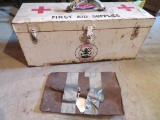 Metal First Aid Tool box, scuba box and 1856 Toledo Steam Ship salvage dive artifact, shovel