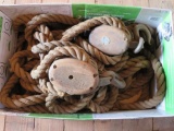 Wooden pulleys, block and tackle