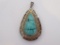 Turquoise type stone reticulated edge pendant, 925, 2 1/2