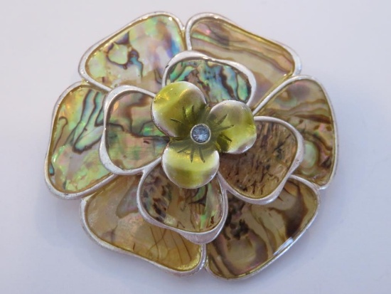 Abalone floral layered pin, 2"