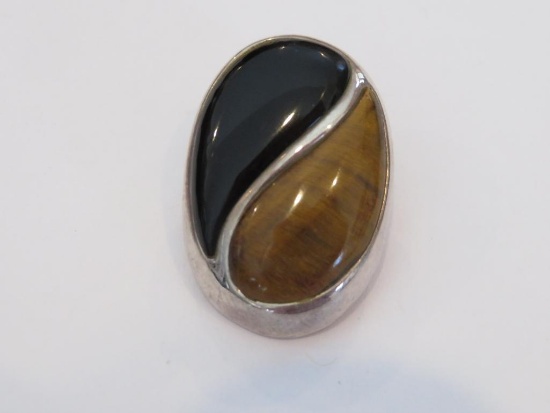 Obsidian and tiger eye style pendant enhancer, 1 1/4", marked SX 925