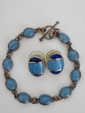 Larimar style bracelot and earrings, 925