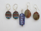 Two pari of lovely stone earrings and iridescent glass pendant