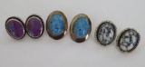 Three pair of stone earrings, studs, 925