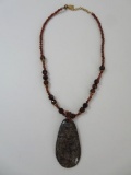 Peyote Bird Beaded necklace with stone pendant, 925