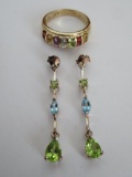 Lovely dangle earrings and ring with inset stones