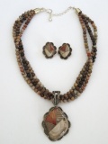 Jay King DTR Stone beaded necklace, pendant and earrings, 925
