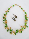 Lemon and Lime glass necklace and enamel earrings