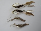 Two pair of feather earrings, 2 1/4