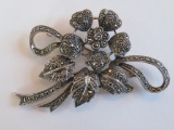 Marcasite floral pin, 2 3/4