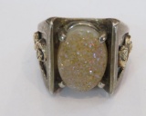 Size 11 ring marked 925 with 14K design on sides, drusy