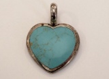 SK 925 Heart Shape turquoise pendant, 1 1/2
