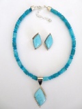 Jay King designer stone necklace, pendant and earring set, 925, attributed to larimar