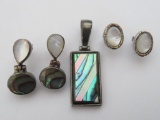 MOP and Abalone earrings and pendant, 925