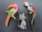 Three animal pins, birds and cat - jewelry