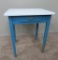 Enamel top table with drawer, blue base