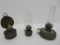 Three metal miniature oil lamps