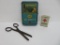 Vintage AutoKit and Band Aid tins, vintage scissors