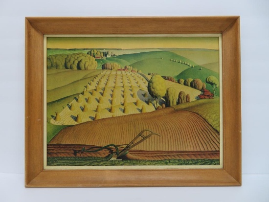 MCM print, Grant Wood, Fall Plowing, framed 19" x 15"