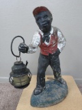 Vintage Black Americana Lawn Jockey with lantern, 27