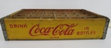 Yellow and red Coca Cola wood box, 18 1/2
