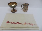 Great Northern Railroad, Silver Soldered creamer, sherbet and napkin