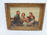 European Oil painting, oil on canvas, seaside family