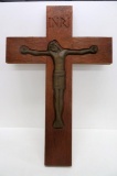 Mid Century Modern Crucifix, INRI, metal and wood, 36