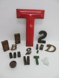 Assorted metal, enamel and print block letters and numbers