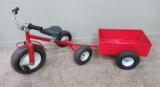 Metal trike with trailer, large tires