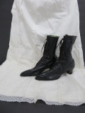 Vintage white slip and black high top boots
