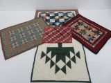 Five vintage and vintage inspired quilt squares, wall hangings