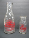 Oconomowoc Land O Lakes red pyro ACL milk bottles, quart and pint