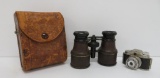 Mini Camera and binoculars with leather case