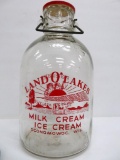 Land O Lakes gallon ACL pyro red milk bottle, Oconomowoc with milk caps