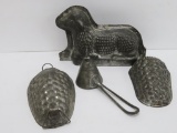 Tin food molds and hard to find Gilchrist ice cream scoop