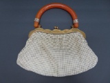 Whiting and Davis 2912 enamel mesh bag with bakelite type handle