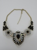 Statement bib necklace, facets and lucite, 21