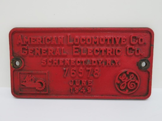 Cast Iron American Locomotive Co, General Electric Co, Alco plaque, 12" x 6"