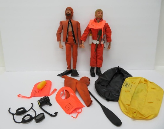 Two Vintage GI Joe Adventure figures, flocked hair with accessories