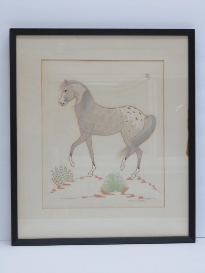 Harrison Begay appaloosa, attributed to gouche style, framed 15" x 17"