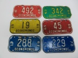 Six vintage Oconomowoc bicycle license plates, 60/70's