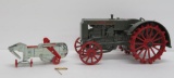 Two Case toys tractor, threshing machine and Case stick pin