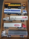 Five metal semi truck toys